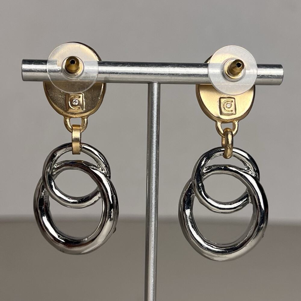Mayan Aztec Coin Medallion Earrings Hoop Rhinestone Gold Silver Two Tone Tribal - Picture 5 of 9